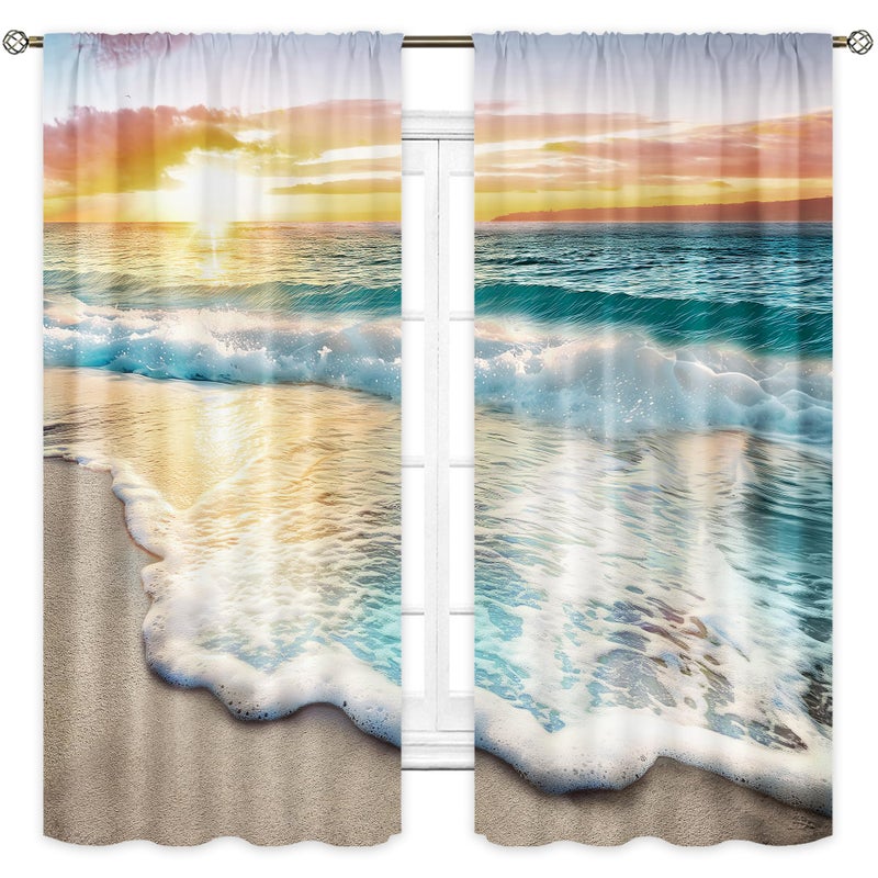Cinbloo Beach Curtains 42Wx63L Inch Rod Pocket Tropical Curtains Coastal Nautical Hawaiian Scenery Bedroom Decor Ocean Landscape Seashore Scenic Sea Beachy Living Room Window Drapes Fabric 2 Panels - Image 5